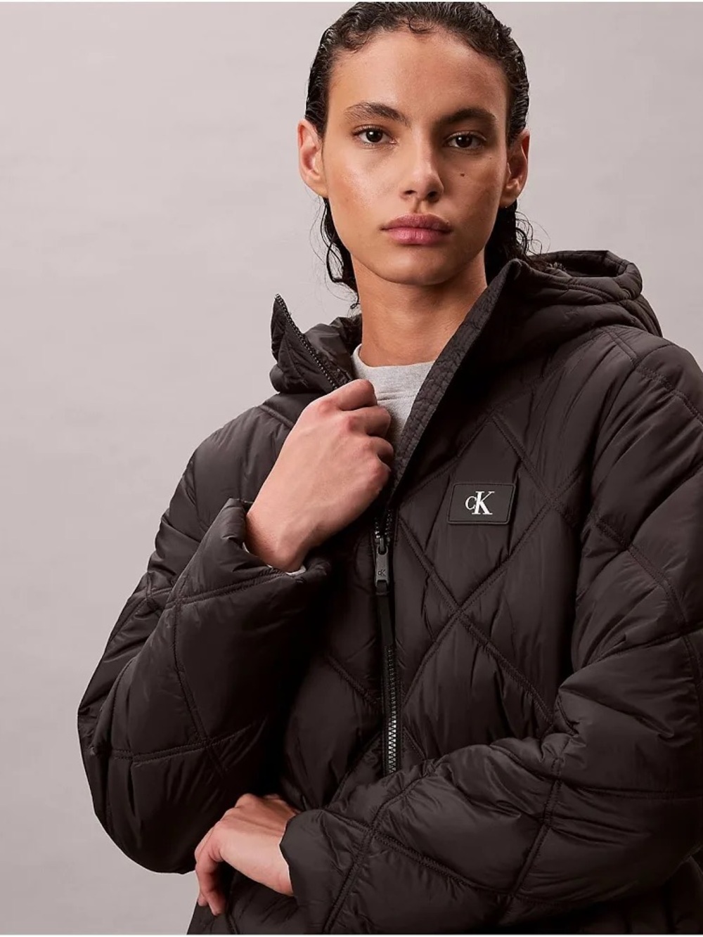 Calvin Klein Quilted Hooded Puffer Jacket in Black